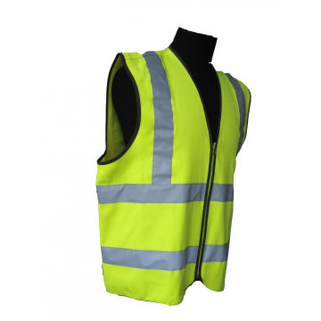 Yellow High visibility safety vest with reflective stripes